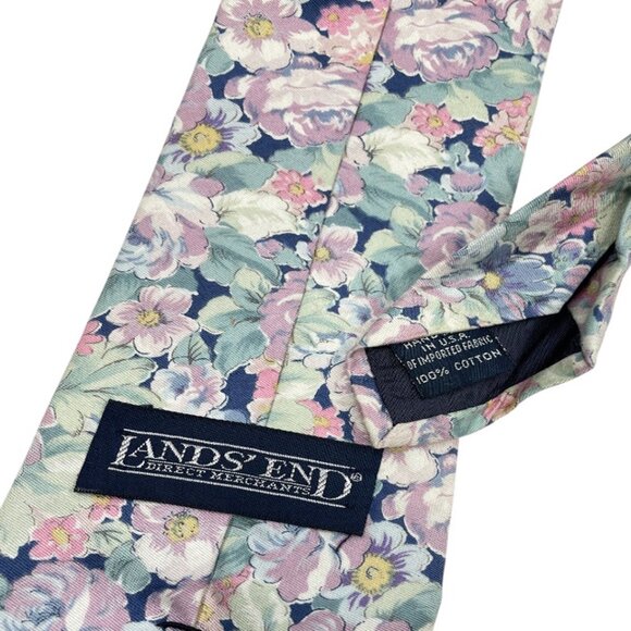 Lands' End Cotton Tie Flowers Floral Bright Pastel Colorful - Picture 6 of 8